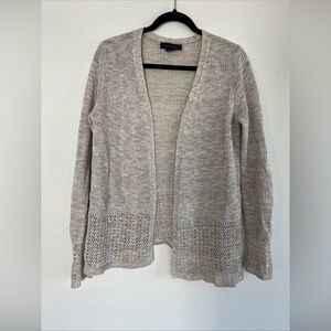 Tahari Crochet Open Beige Cardigan Sweater Size L